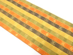 格子に花模様織り出し　全通袋帯